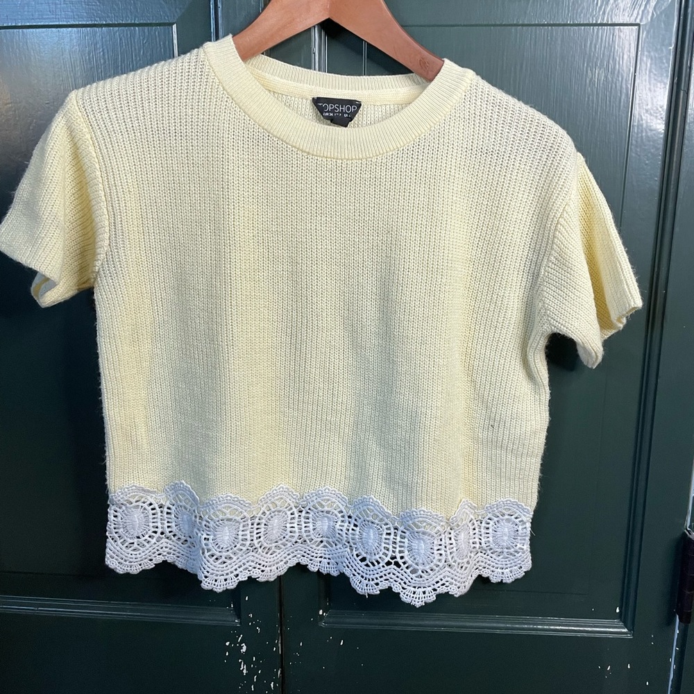 yellow top shop sweater shirt with lace bottom
